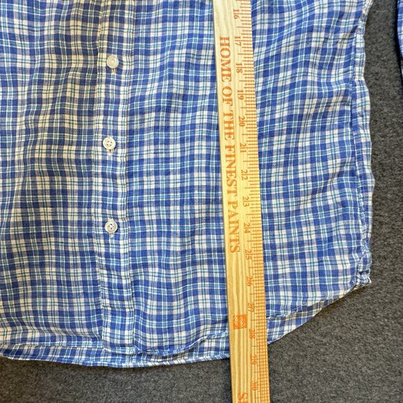 Proper Cloth Shirt Mens Large Blue Plaid Linen Button Down Long Sleeve Casual - Picture 7 of 7